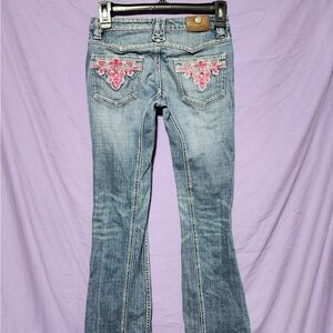 Antik Denim Kids Blue Jeans with Pink Embroidery